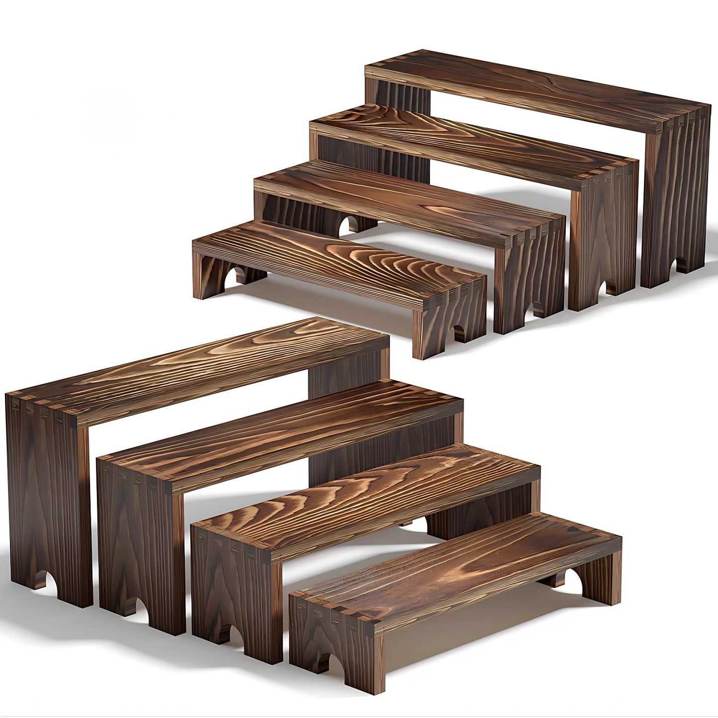 Vecxoty 2 Set Wooden Tiered Risers Display Stands for Vendor Events,Stackable Wooden Cupcake Display Stand,Farmhouse Decor Wood Dessert Table Display Set,Vendor Booth Display Items,Food Display Risers for Party（12-11.2-10.4-9.6IN）