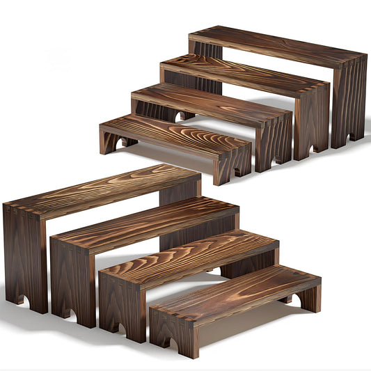 Vecxoty 2 Set Wooden Tiered Risers Display Stands for Vendor Events,Stackable Wooden Cupcake Display Stand,Farmhouse Decor Wood Dessert Table Display Set,Vendor Booth Display Items,Food Display Risers for Party（12-11.2-10.4-9.6IN）