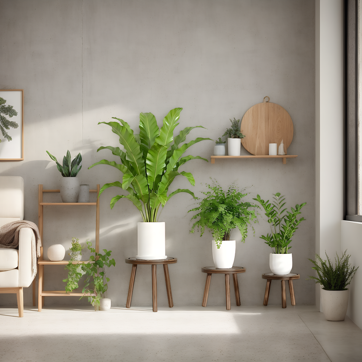 3-Pack Wood Plant Stands Indoor, Single Plant Stand for 6-12 Inch Pots, Mid-Century Modern Plant Stool, Tall Plant Stand for Large Plants for Living Room, Balcony, Office