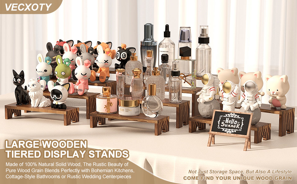 Vecxoty 2 Set Wooden Tiered Risers Display Stands for Vendor Events,Stackable Wooden Cupcake Display Stand,Farmhouse Decor Wood Dessert Table Display Set,Vendor Booth Display Items,Food Display Risers for Party（12-11.2-10.4-9.6IN）
