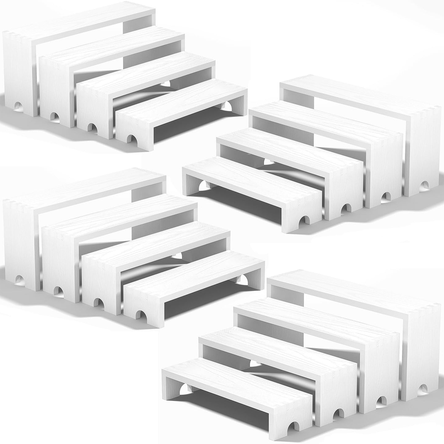 Vecxoty 2 Set Wooden Tiered Risers Display Stands for Vendor Events,Stackable Wooden Cupcake Display Stand,Farmhouse Decor Wood Dessert Table Display Set,Vendor Booth Display Items,Food Display Risers for Party（12-11.2-10.4-9.6IN）