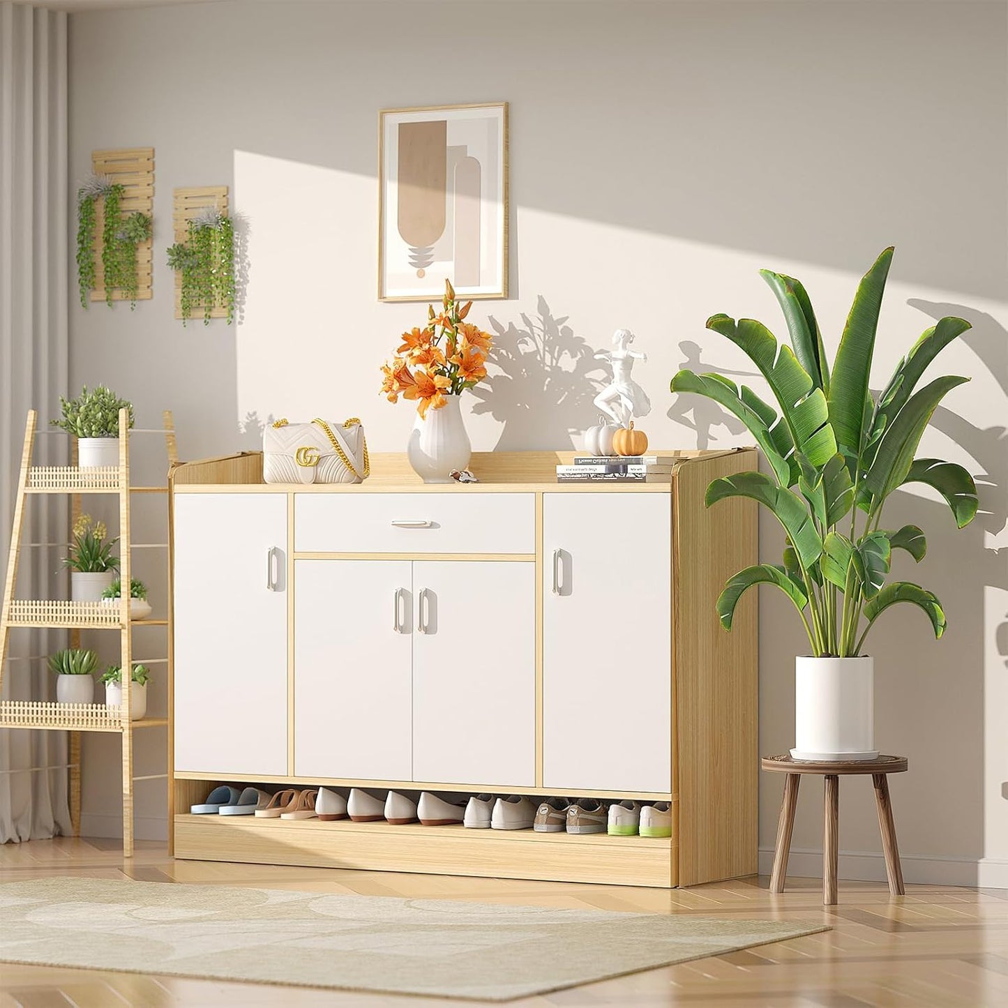 3-Pack Wood Plant Stands Indoor, Single Plant Stand for 6-12 Inch Pots, Mid-Century Modern Plant Stool, Tall Plant Stand for Large Plants for Living Room, Balcony, Office