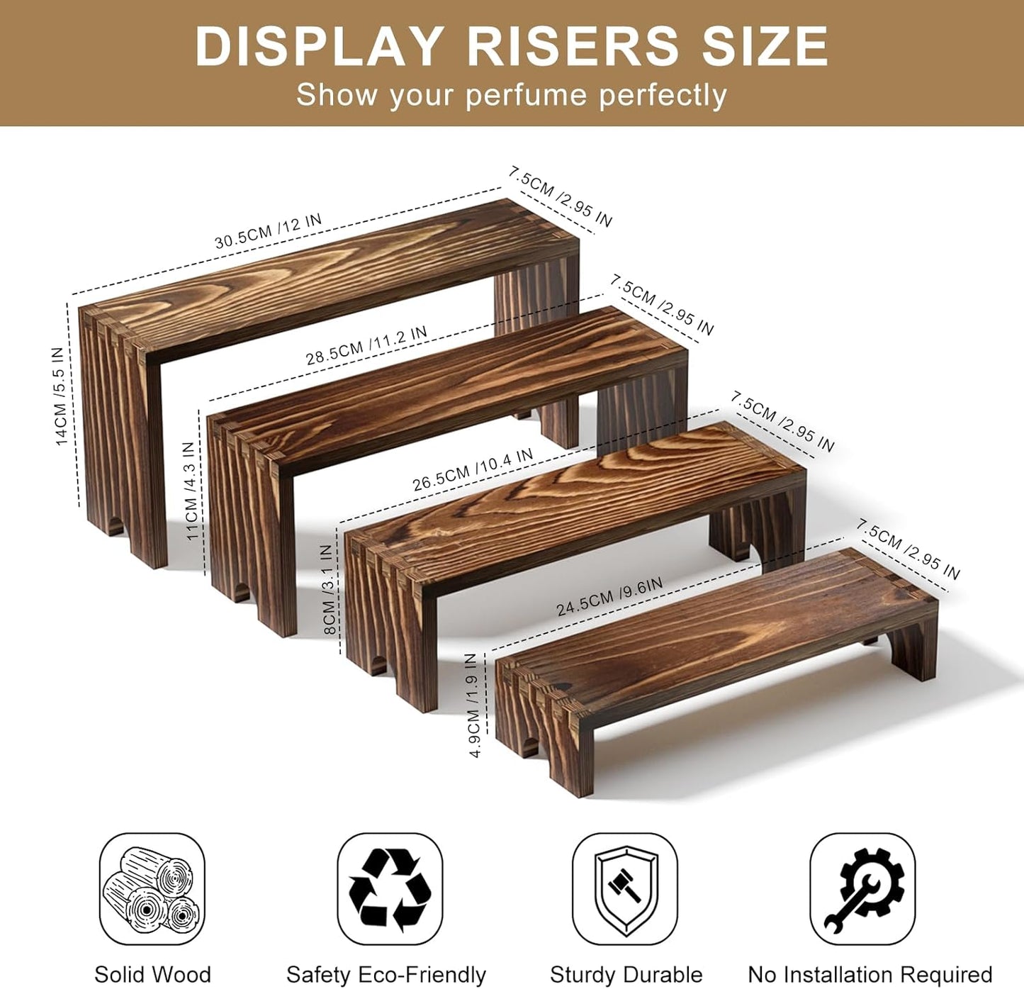 Vecxoty 2 Set Wooden Tiered Risers Display Stands for Vendor Events,Stackable Wooden Cupcake Display Stand,Farmhouse Decor Wood Dessert Table Display Set,Vendor Booth Display Items,Food Display Risers for Party（12-11.2-10.4-9.6IN）