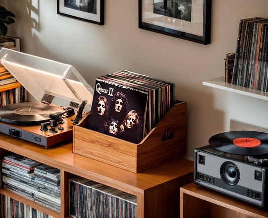 Wood Vinyl Record Storage, Retro & Durable Vinyl Crate and Record Holder, Album Storage Record Case Box for 60+ Records, Perfect Record Organizer for Home Decor and Collection Display