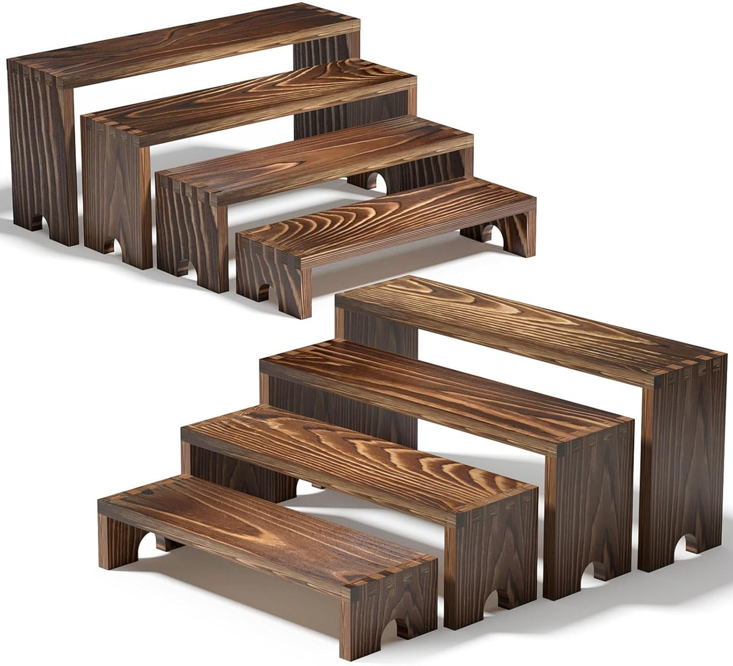 Vecxoty 2 Set Wooden Tiered Risers Display Stands for Vendor Events,Stackable Wooden Cupcake Display Stand,Farmhouse Decor Wood Dessert Table Display Set,Vendor Booth Display Items,Food Display Risers for Party（12-11.2-10.4-9.6IN）