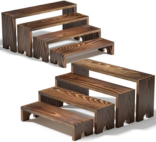 Vecxoty 2 Set Wooden Tiered Risers Display Stands for Vendor Events,Stackable Wooden Cupcake Display Stand,Farmhouse Decor Wood Dessert Table Display Set,Vendor Booth Display Items,Food Display Risers for Party（12-11.2-10.4-9.6IN）