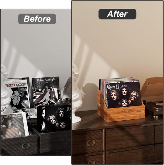 Wood Vinyl Record Storage, Retro & Durable Vinyl Crate and Record Holder, Album Storage Record Case Box for 60+ Records, Perfect Record Organizer for Home Decor and Collection Display