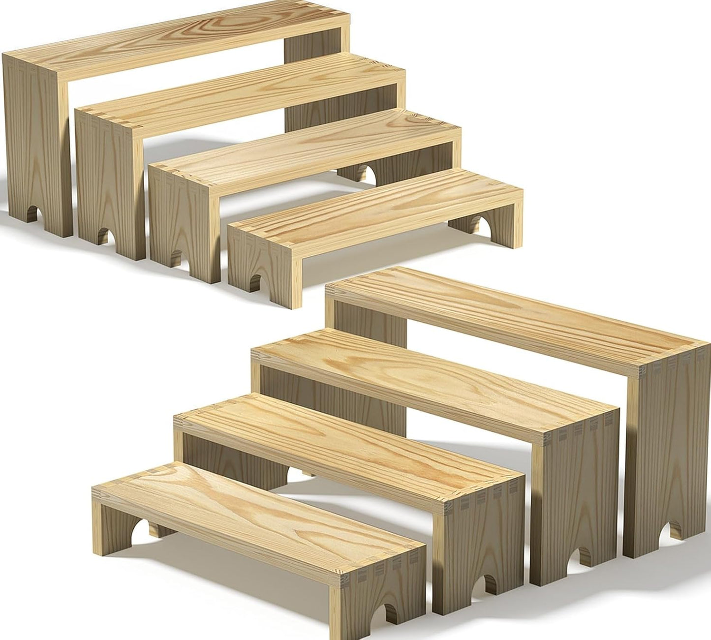 Vecxoty 2 Set Wooden Tiered Risers Display Stands for Vendor Events,Stackable Wooden Cupcake Display Stand,Farmhouse Decor Wood Dessert Table Display Set,Vendor Booth Display Items,Food Display Risers for Party（12-11.2-10.4-9.6IN）