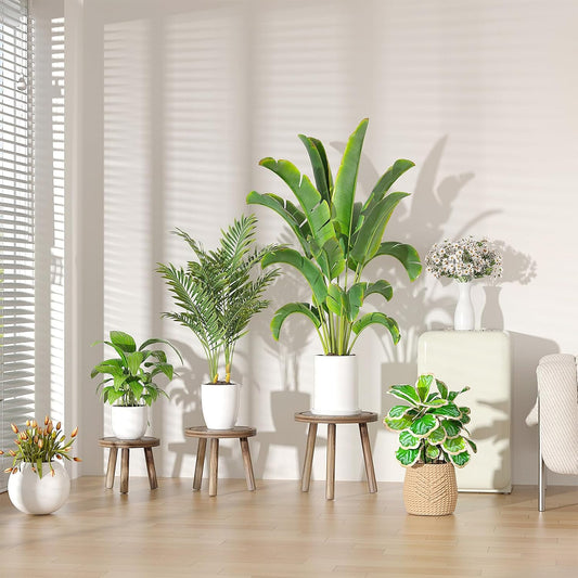 3-Pack Wood Plant Stands Indoor, Single Plant Stand for 6-12 Inch Pots, Mid-Century Modern Plant Stool, Tall Plant Stand for Large Plants for Living Room, Balcony, Office